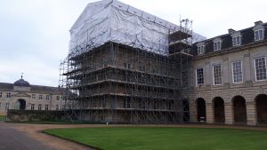 Scaffolding constructed around Boughton House.